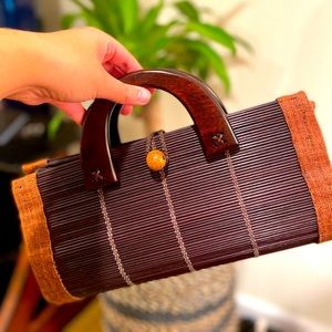 Vintage 80s Bamboo and Wood Purse